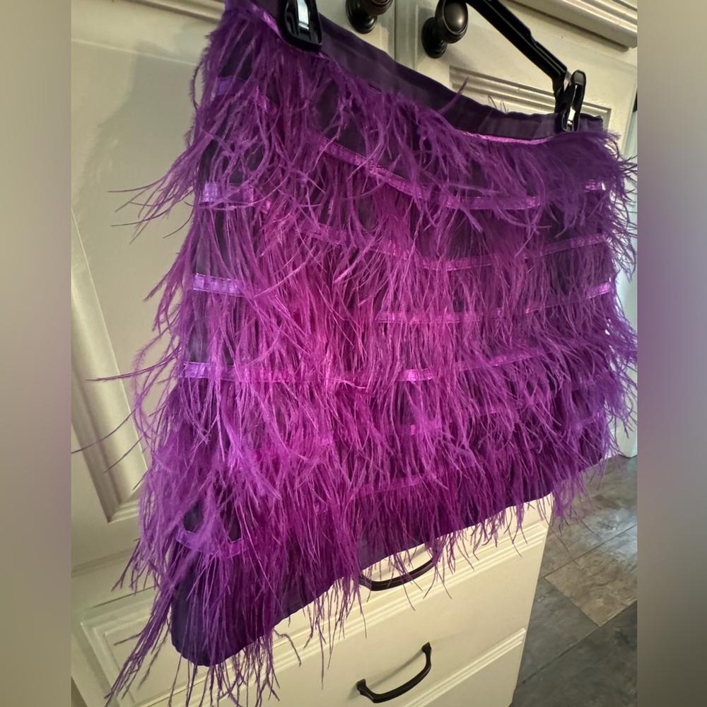 QUEEN OF SPARKLES Vibrant Plum Feathered Mini Skirt